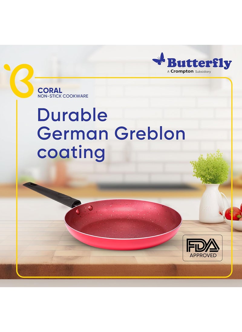 Butterfly Coral DLX Granite Non Stick Fry Pan | 240 MM | Induction Base | PFOA Free | Scratch Resistant | for Cooking Curry, Dal, Rice/Biryani | 1 Year Warranty | Velvet Red