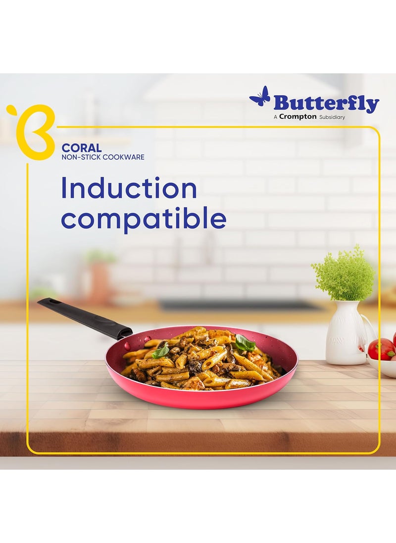 Butterfly Coral DLX Granite Non Stick Fry Pan | 240 MM | Induction Base | PFOA Free | Scratch Resistant | for Cooking Curry, Dal, Rice/Biryani | 1 Year Warranty | Velvet Red