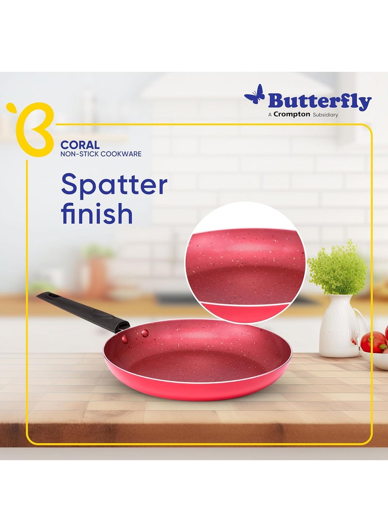 Butterfly Coral DLX Granite Non Stick Fry Pan | 240 MM | Induction Base | PFOA Free | Scratch Resistant | for Cooking Curry, Dal, Rice/Biryani | 1 Year Warranty | Velvet Red