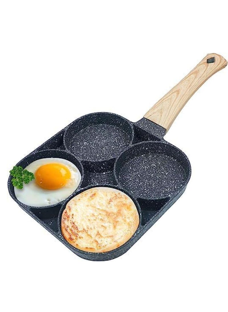 BHAVYAM Non Stick Egg Frying pan with Blocks Aluminium Fry pan for Cooking with Wooden Handle Egg Omelette pan Round with Detachable Handle (1 pcs)