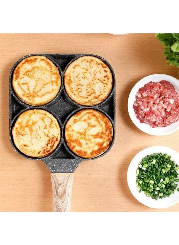 BHAVYAM Non Stick Egg Frying pan with Blocks Aluminium Fry pan for Cooking with Wooden Handle Egg Omelette pan Round with Detachable Handle (1 pcs)