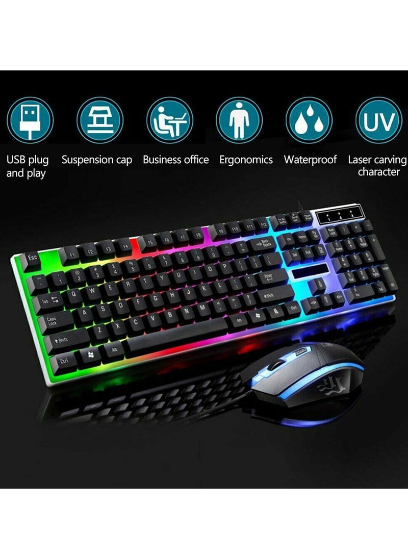 Led Gaming Keyboard With Mouse Set Black