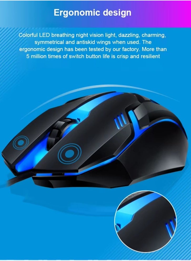 Led Gaming Keyboard With Mouse Set Black