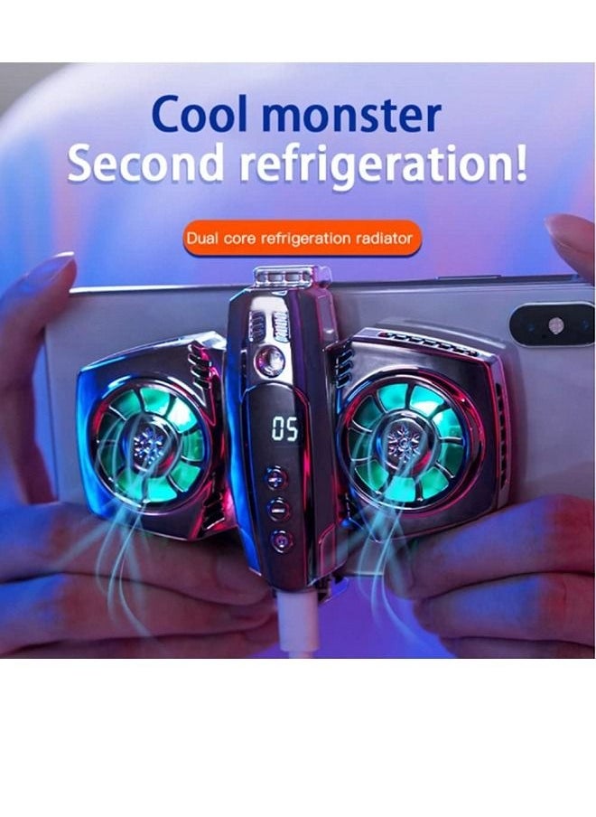 Mobile Phone Cooler Great Heat Dissipation Intelligent Energy Saving Dual Semiconductor RGB Cell Phone Cooling Fan Radiator for Xiaomi iPhone Cooler Heat Sink Game Cooling for Playing Games K4 (Black）
