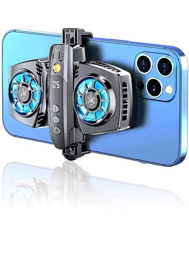 Mobile Phone Cooler Great Heat Dissipation Intelligent Energy Saving Dual Semiconductor RGB Cell Phone Cooling Fan Radiator for Xiaomi iPhone Cooler Heat Sink Game Cooling for Playing Games K4 (Black）