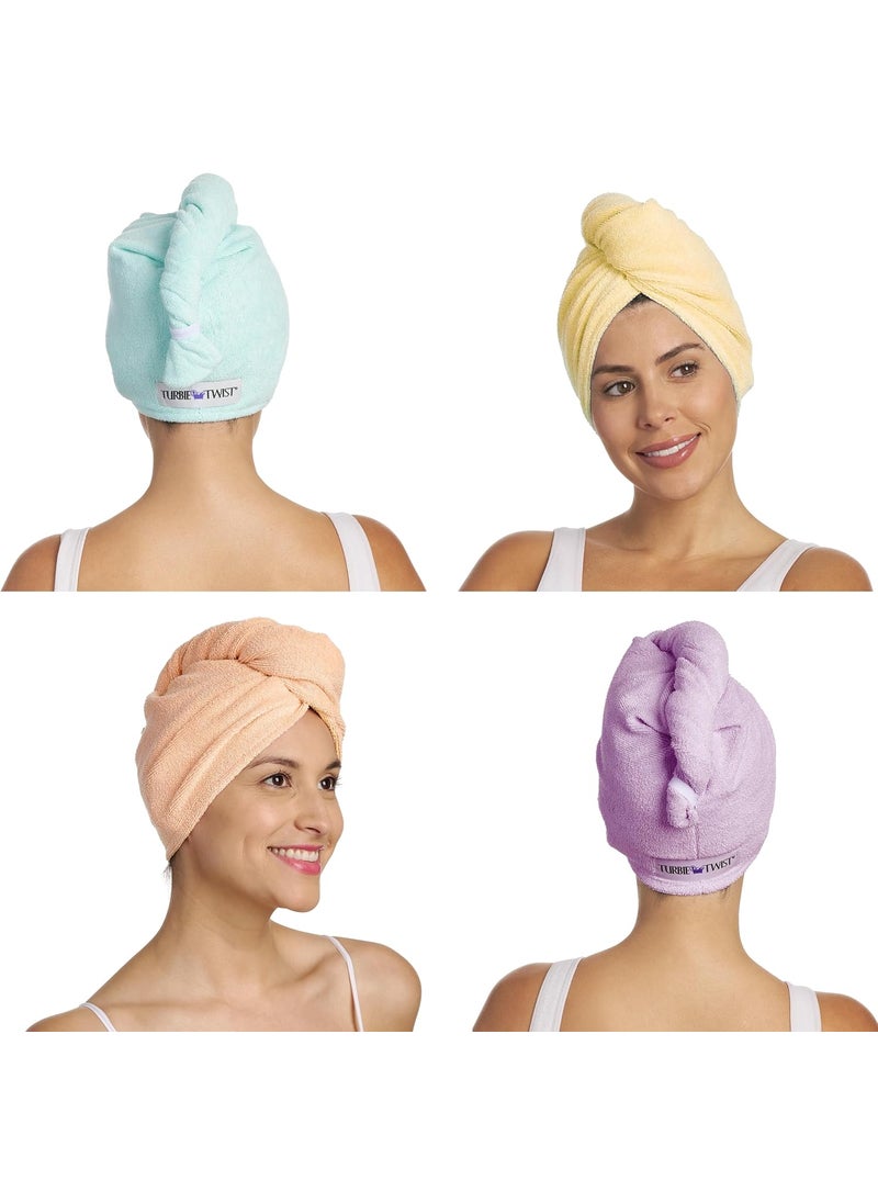 Turbie Twist 4Pack Microfiber Hair Towel for Beauty Travel Gifting  Wrap Turban for Straight Wavy  Curly Hair  Premium Personal Care  Bermuda Purple Lilac  Lemon