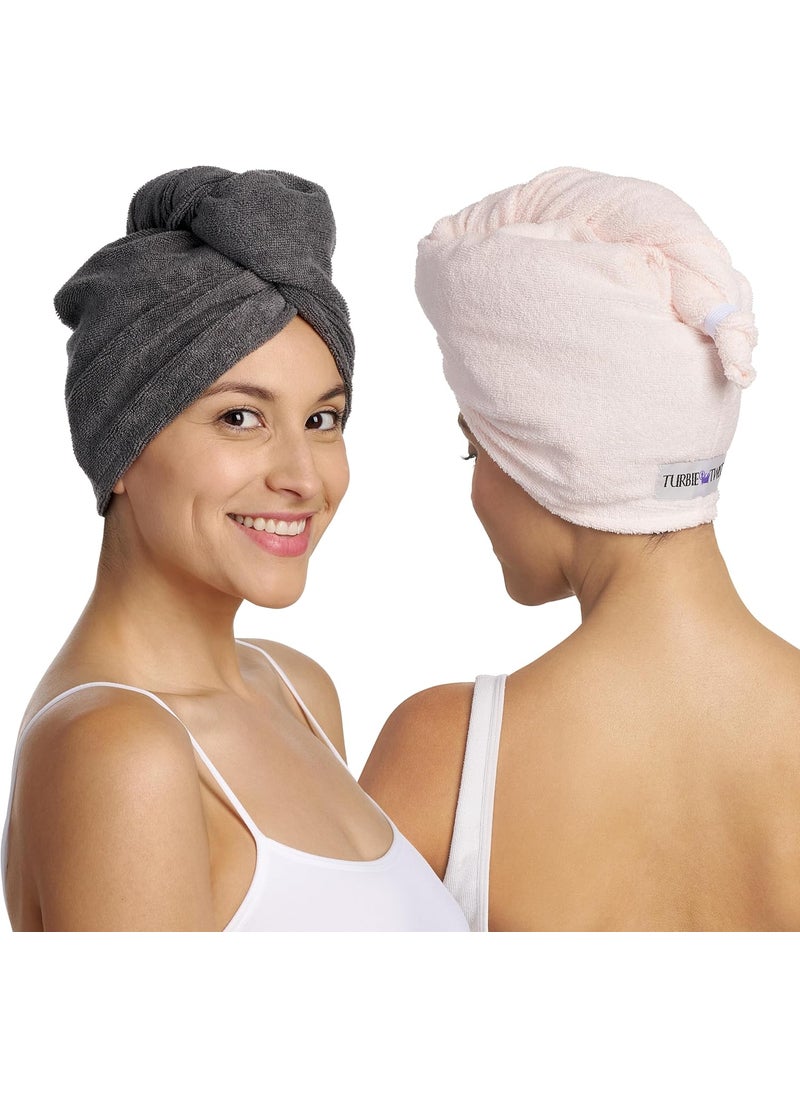 Turbie Twist 2Pack Microfiber Hair Towel for Beauty Travel Gifting  Hair Wrap Turban for Straight Wavy  Curly Hair  Premium Hair Care  Grey  Light Pink