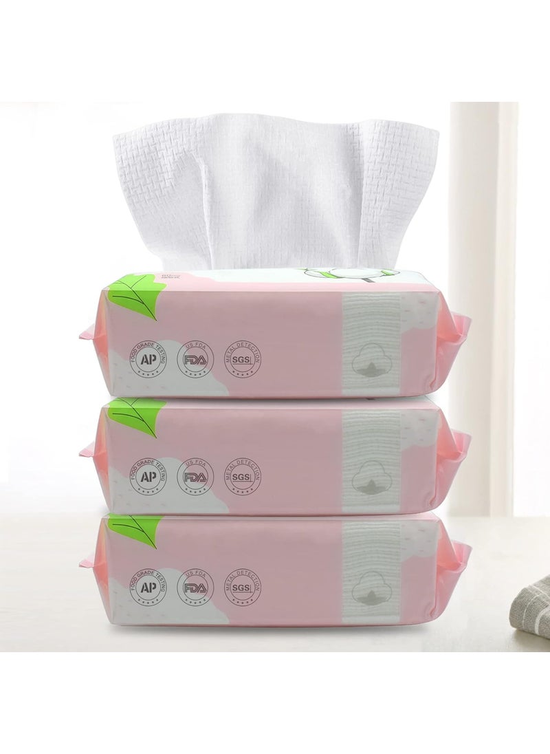 Disposable Face Towel Dry Wipes 100 Cotton Facial Tissue Lint Free Facial Clean Towels Super Absorbent Dry and Wet Use for Makeup Removing SensitiveBaby Skin 3 Pack180 Count