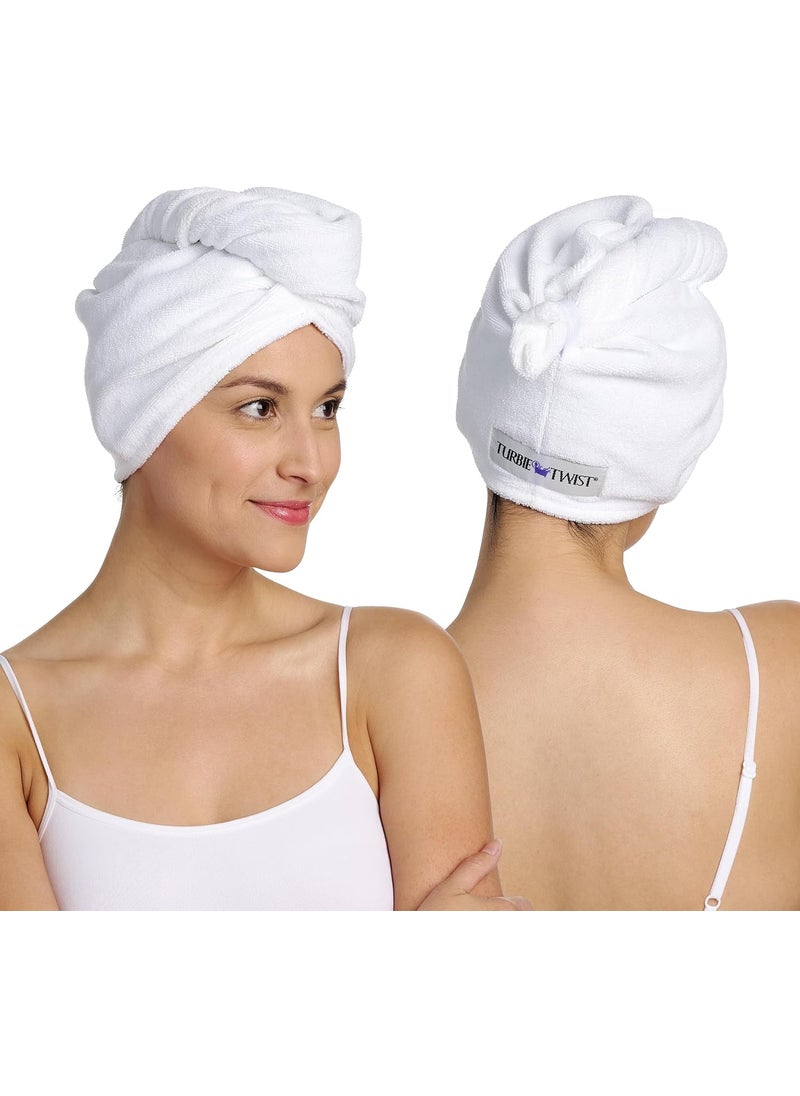 Turbie Twist 2Pack Microfiber Hair Towel for Beauty Travel Gifting  Hair Wrap Turban for Straight Wavy  Curly Hair  Premium Hair Care  White  White