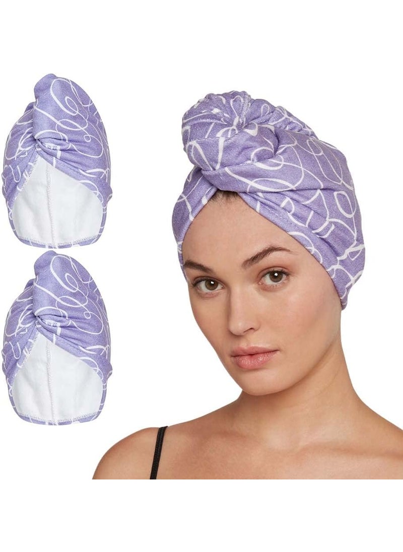 Turbie Twist Microfiber Hair Towel Wrap for Women and Men  2 Pack  Bathroom Essential Accessories  Quick Dry Hair Turban for Drying Curly Long  Thick Hair Purple Signature