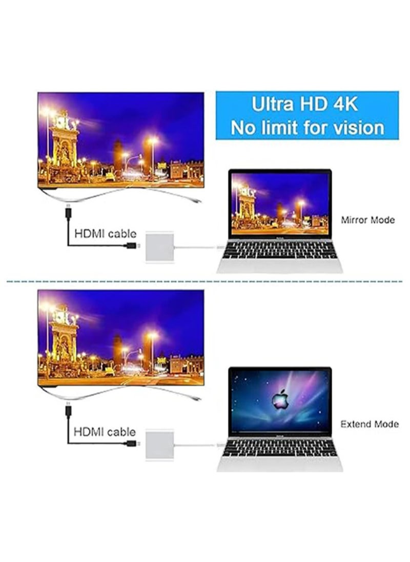 USB Type-C to HDMI 3-in-1 adapter, 4K video converter with 3.0 and Type-C charging ports, USB-C Digital AV multi-port adapter for Mac devices (silver)