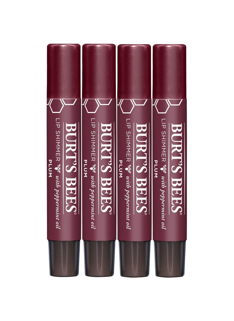 Burts Bees Shimmer Lip Tint Valentines Day Gifts Tinted Lip Balm Stick Moisturizing for All Day Hydration with Natural Glowy Pigmented Finish  Buildable Color Plum 4Pack