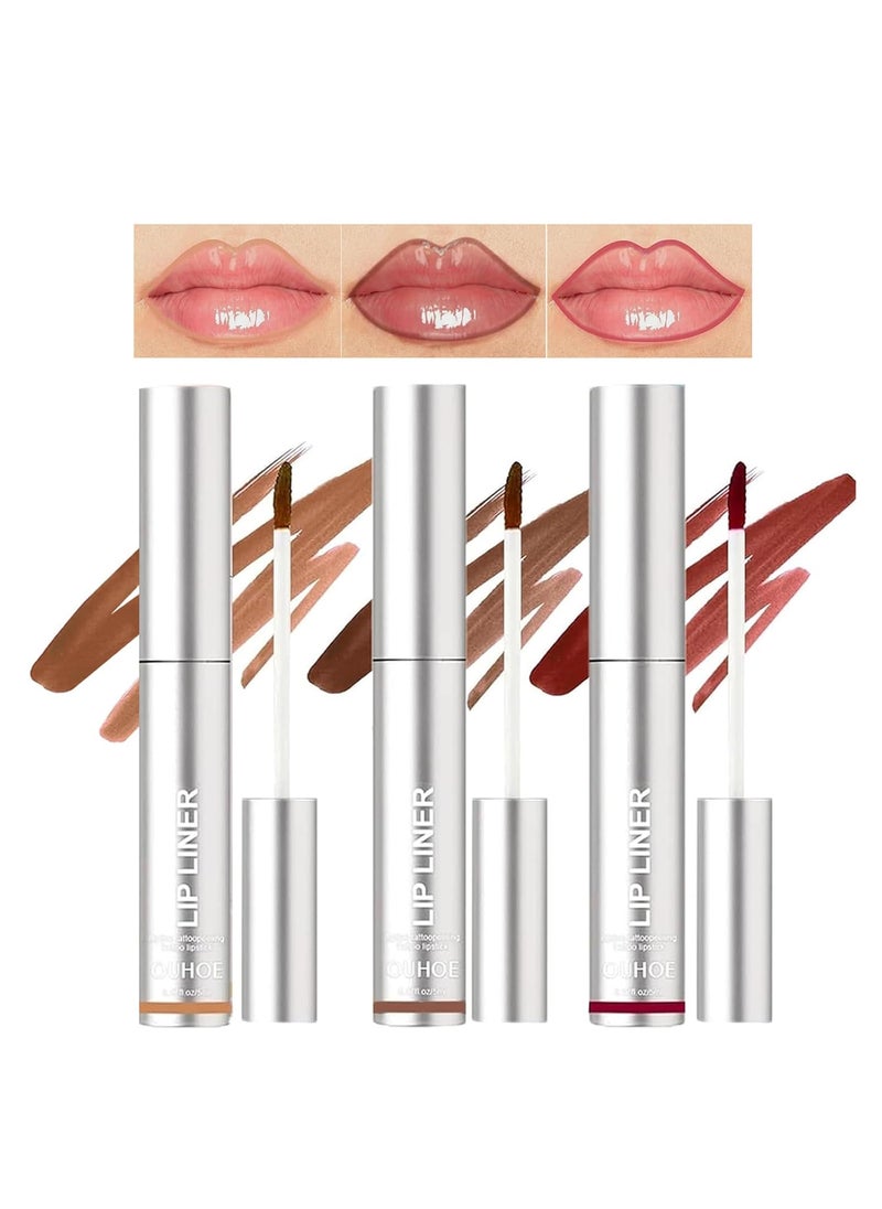3 Colors Peel Off Lip Liner Tattoo Peel Off Lip Stain with Matte Finish Long Wear Lip Liner Lipstick Long Lasting Waterproof Transferproof Highly Pigmented Color Makeup for Women