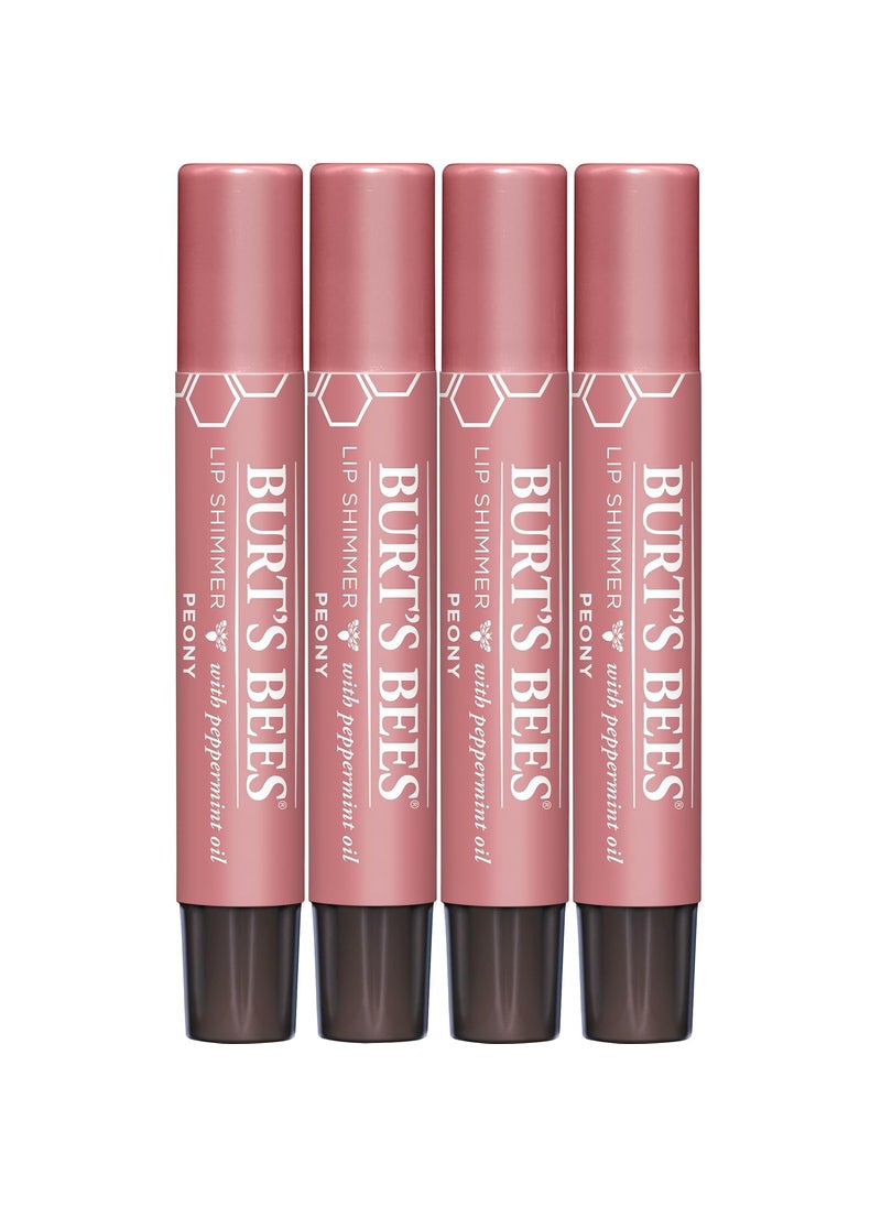 Burts Bees Shimmer Lip Tint Valentines Day Gifts Shimmering Lip Oil Stick Moisturizing for All Day Hydration with Natural Glowy Pigmented Finish  Buildable Color Peony 4Pack