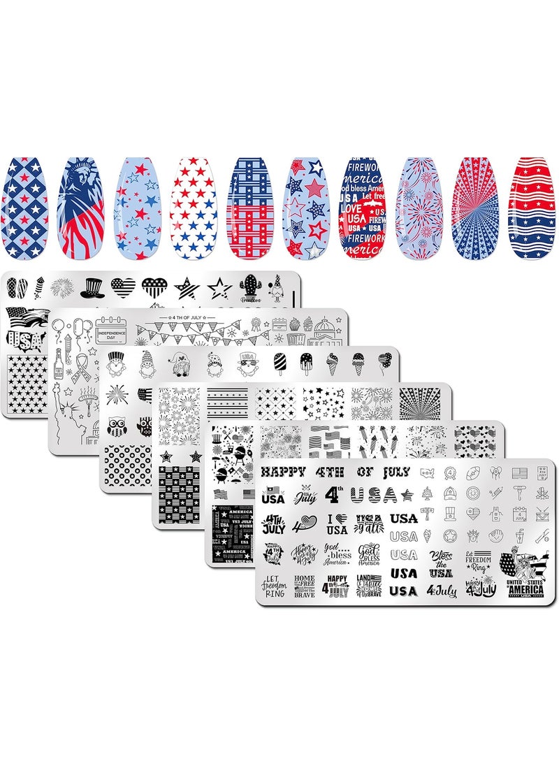 6pcs 4th of July Nail Stamping Plates for Nails Independence Day Nail Stamping Kit Patriotic American Flag Stars Statue of Liberty Image Plates Nail Stamper Plates for Women Nail Art