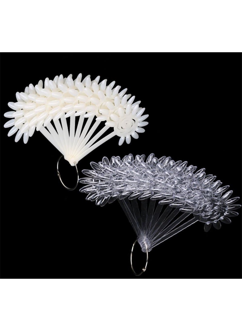 yueton 2 Sets 240 Tips White and Transparent Nail Art Design Plastic Polish Board Display Practice Sticks Wheel with Metal Split Ring Holder