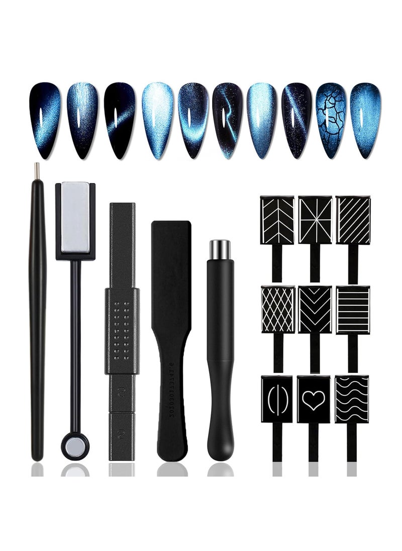 14 Pieces Black Cat Eye Magnet for Nails Nail Magnet Tool Magnet Plate Wand Board Magnetic Pen Stripe Nail Magnet Double Ended Magnet Wand Magnet Stick for Cat Eye Gel Nail Polish