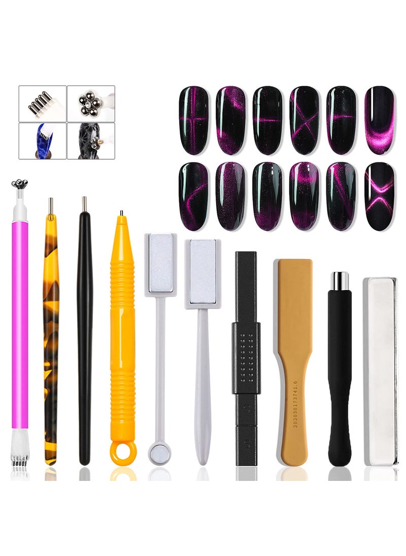 JERCLITY 10Piece Cat Eye Magnet Pens  DoubleHead Flower Design 3D Magnetic Board for Gel Polish DIY Nail Art
