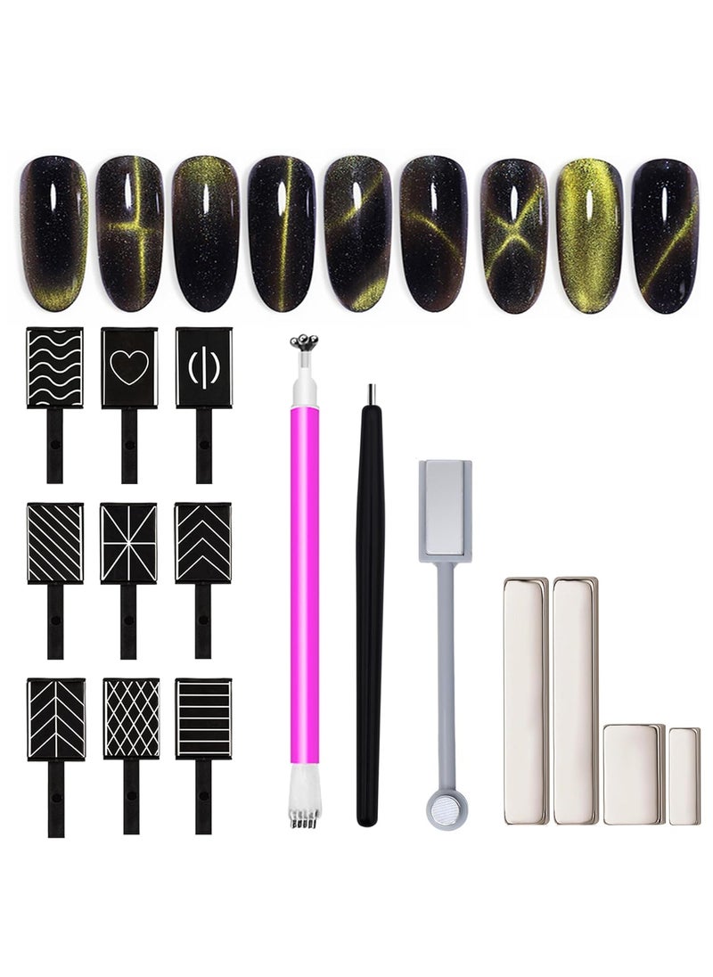 WOKOTO 16Pcs Cat Eye Nail Magnets Pens For Cat Eye Nail Art Tools Gradient Design Cat Eye Magnet For Nails Cat Eye Magnet Sticks Blocks For Women Nails Magnets For Magnetic Nail Polish Magnets Tools