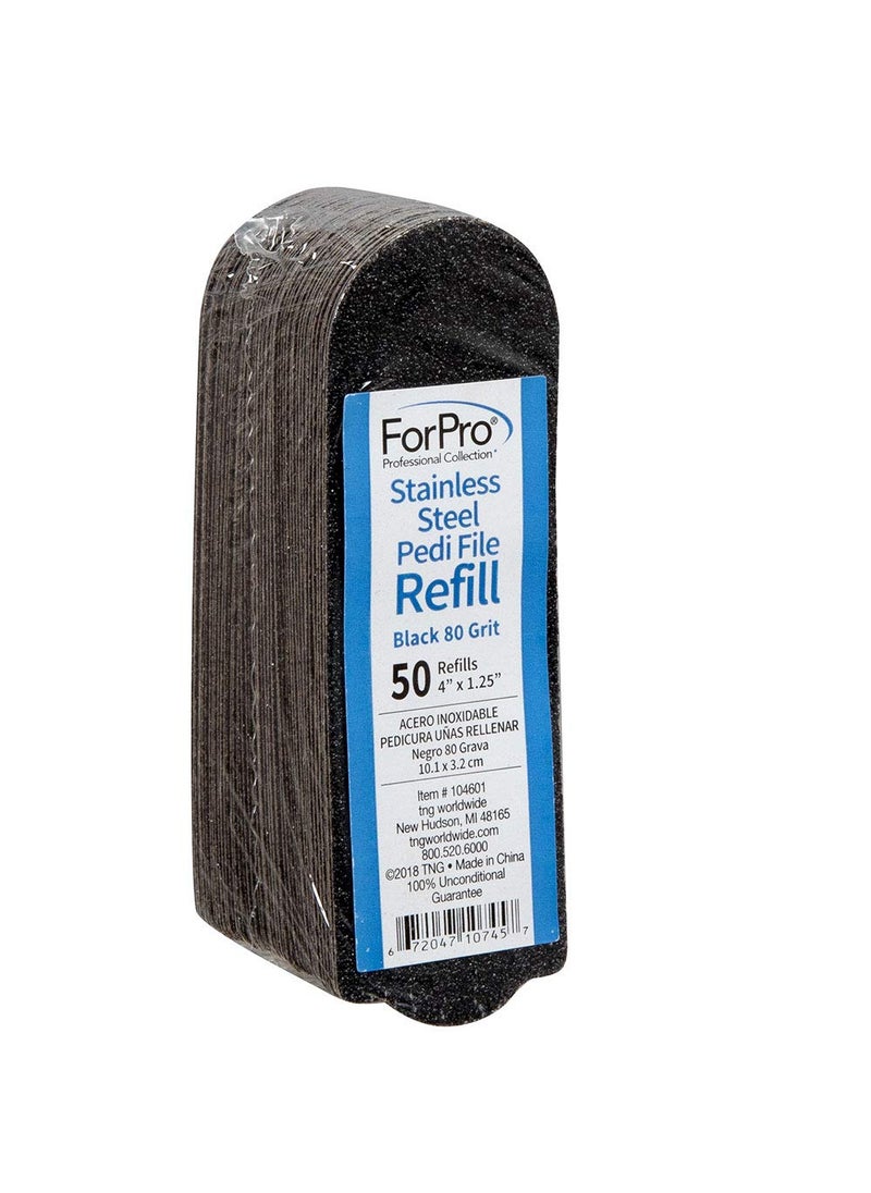 ForPro Professional Collection Stainless Steel Pedi File Refill 80 Grit Black EZStrip Peel Pedicure Refill Pads 125 W x 4 L 50Count
