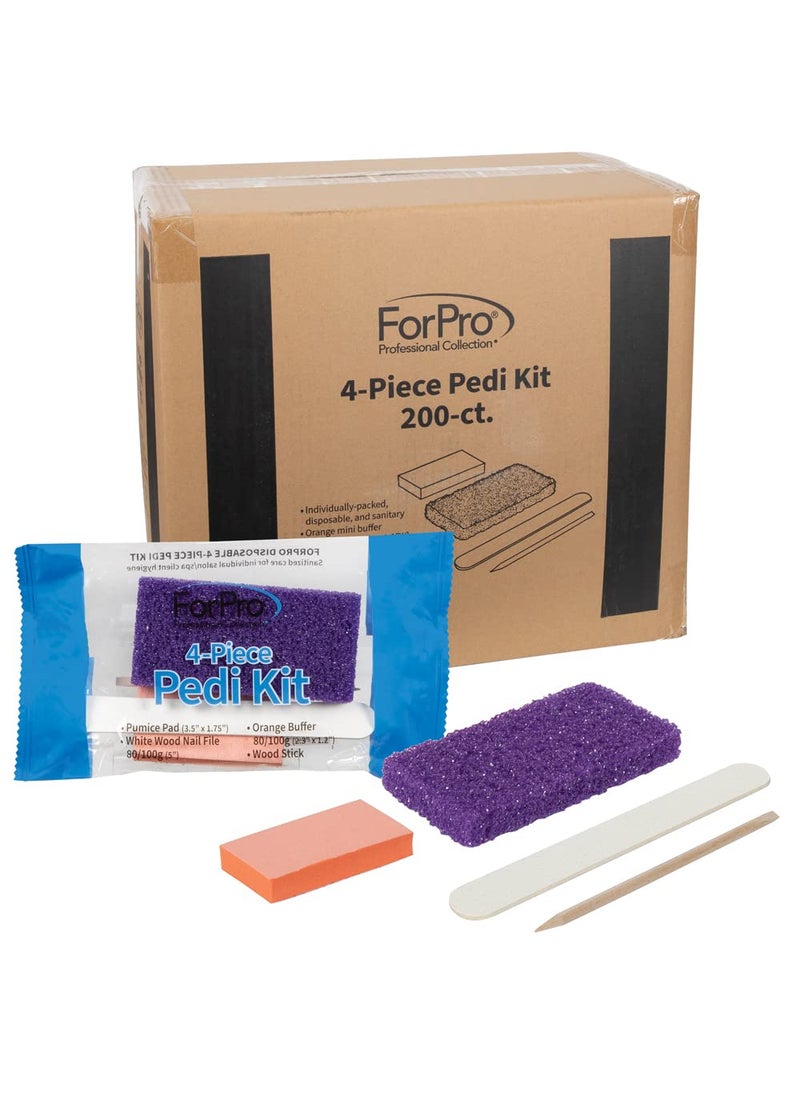 ForPro Professional Collection 4Piece Pedicure Kit 200Count IndividuallyPacked Purple Pumice Pad White Wood Nail File 80100 Grit Orange Mini Buffer 80100 Grit Wood Stick