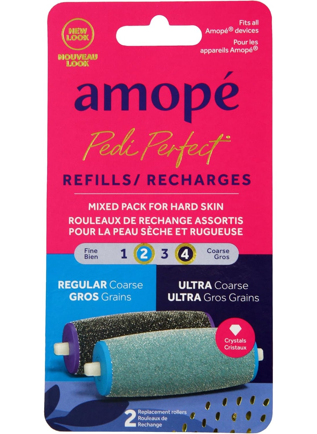 Amope Pedi Perfect Electric Callus Remover Foot File Roller Head Refills with Diamond Crystals Removes Hard  Dead Skin Mixed Pack for Hard Skin 1 Regular Coarse  1 Ultra Coarse Refill  2 Count