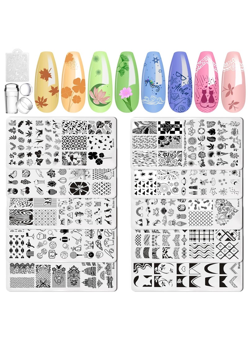 Biutee Nail Art Stamping Plates Set  10PCS French Line Stamp Templates  Reusable Stainless Steel Nail Tools