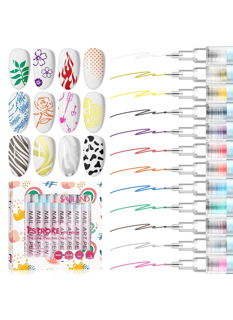 SAVILAND Nail Art Pens Set 12 Colors 05MM 3D Nail Polish Pens Quick Drying Acrylic Paint Nail Art Markers Nail Point Graffiti Dotting Tools Drawing Painting Liner Nail Art Design Pens Home DIY