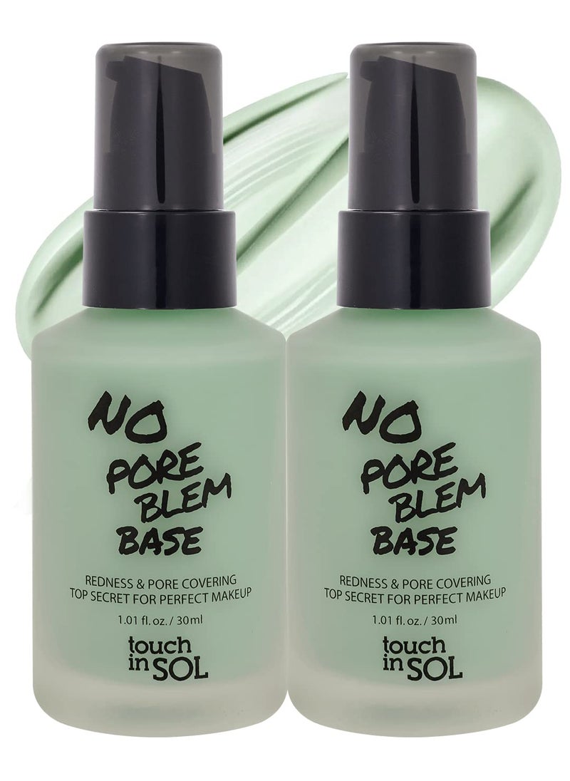 TOUCH IN SOL Redness Correcting Base Primer  Pore Minimizing Green Toned Makeup Base  Tone Neutralizing before Foundation  Minimize Rosacea Redness  No Pore Blem Primer Base 101 floz 2 Pack