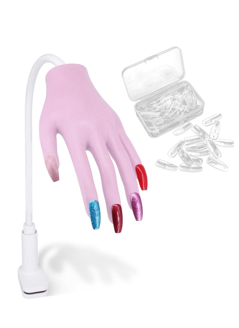Silicone Hand for Acrylic Nails Professional Silicone Practice Hand for Nails Nails Never Fall Off Flexible Bendable Acrylic Nail Practice Hand with Clear Nail Tips Purple