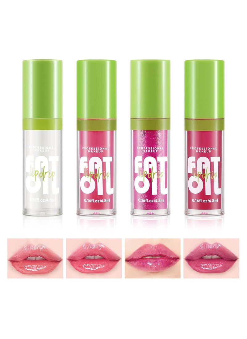 Boobeen 4PCS Lip Gloss Set Moisturizing Hydrating Lip Oil Tinted Set Lightweight NonSticky Lip Gloss Creates Glossy Lips High Shine Lip Plumping Lipstick for Women and Girls