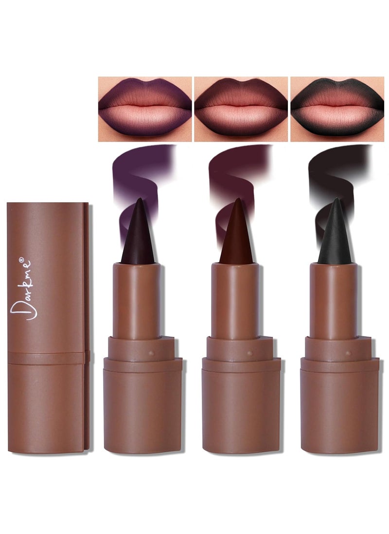 3 Colors 2 in 1 Gothic Lip Liner Set Matte Purple Dark Red Black Lip Liner Plumping Smooth Creamy Lip Pencil High Pigmented Long lasting Lip Stain Lipstick Goth Halloween Makeup 050708