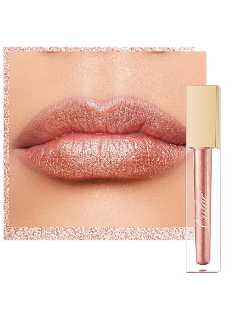 Oulac Pink Lip Gloss Metallic Shine Lipstick for Women Long Lasting Waterproof High Impact Lip Color Smooth Aslo for Eyeshadow 3D Metallic Finish No Transfer Vegan 45ml MD06