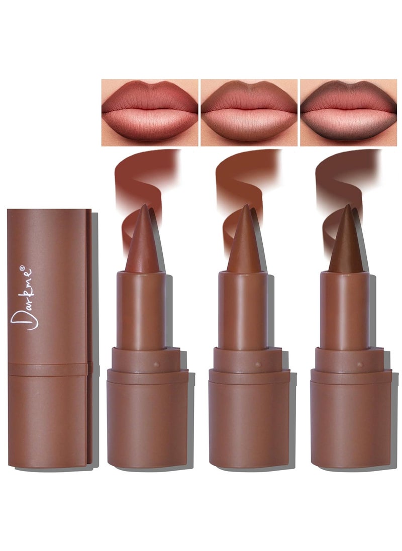 3 Colors 2 in 1 Lip Liner Set Matte Nude Dark Brown Red Lip Liner Plumping Smooth Creamy Lip Pencil High Pigmented Long lasting Light Brown Lipstick Makeup 020406