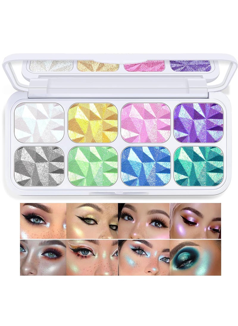 8 Colors Face Highlighter Makeup Palette Diamond Glitter iluminadores de maquillaje IntenseColor Chameleon Eyeshadow Rainbow Shimmer Highlighter Metallic Contour Bronzer Palette