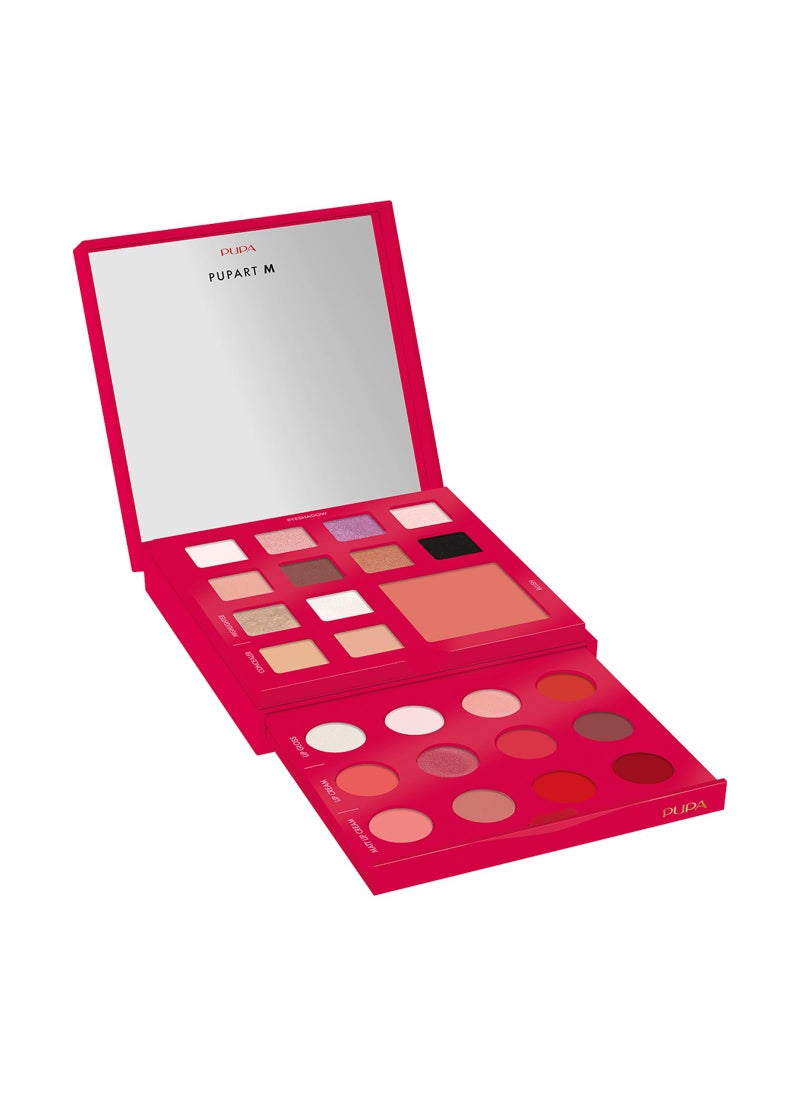 Pupa Milano Pupart M Makeup Palette, 003 Red, 0.6 oz - Makeup Kit - Blush - Concealer - Highlighter - Eyeshadow - Lip Gloss - Lip Cream - Face Makeup
