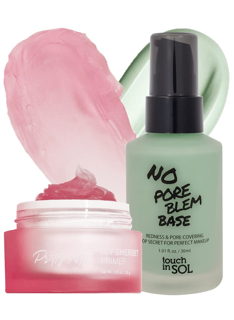 TOUCH IN SOL Icy Sherbet Primer  Redness Correcting Base Set  Silicone Free Pore Minimizing Primer  Tone Neutralizing before Foundation 101  101 floz
