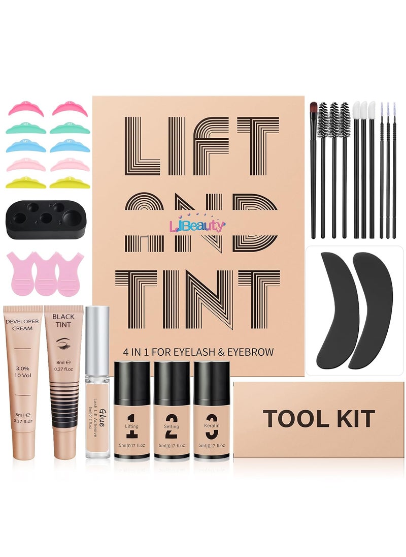 Libeauty Lash Lift Kit and Black Color Brow Lamination Kit Quick Curling Perming  Coloring with Complete Tools DIY at Home and Popular with Salons Black