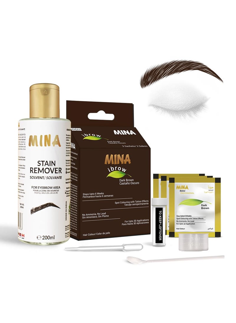 MinaiBrow Tint Kit Dark Brow  Natural Spot Coloring Brow Tinting Powder with Stain remover Softly Removes Color from Skin  Smudge Proof Tint