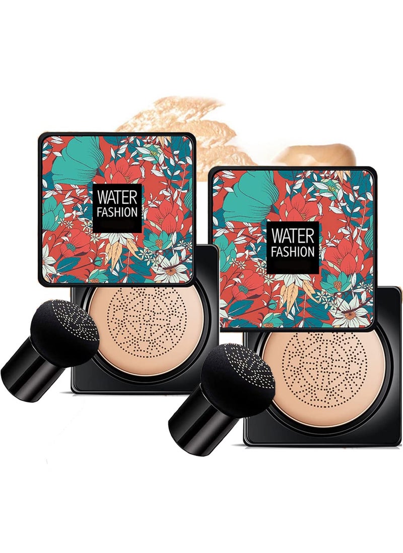 Air Cushion CC Cream Mushroom Head Foundation Air Cushion BB Cream Concealer Moisturizing Brighten Makeup Long Lasting WaterproofNatural 2Pack