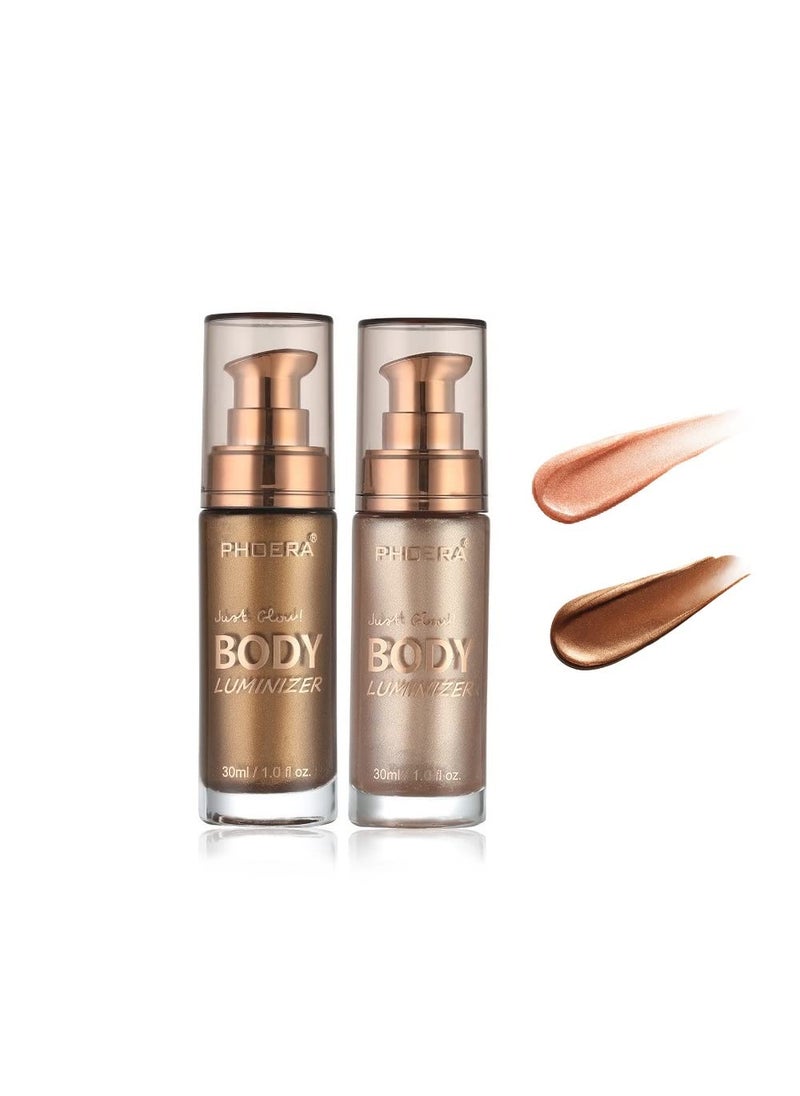 2 Pack PHOERA Body Luminizer High Gloss Waterproof Body Luminizer Glitter Face Shimmer Moisturizer Lotion Tan Cream Foundation Makeup Bronzer101 Rose Gold103 Glistering Bronze