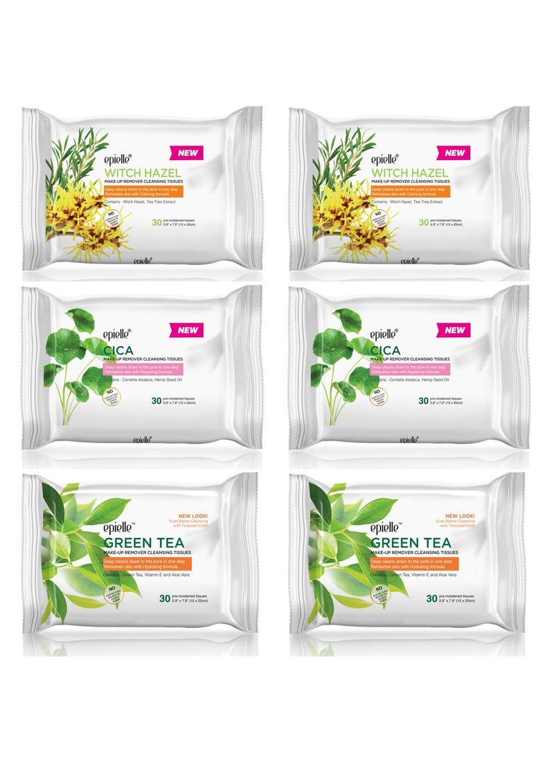 Epielle Makeup Remover Cleansing Wipes  Gentle for All Skin Types  Removes Dirt Oil Makeup  Facial Towelettes  Beauty Gift Spa Day Gift Set  Pack of 6  Korean Skincare