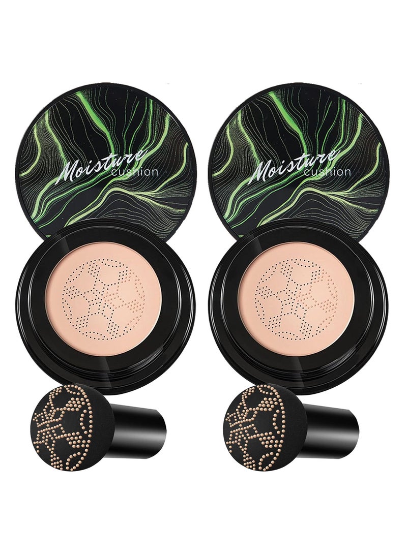 2PCS Mushroom Head Air Cushion CC Cream BB Cream FoundationMoisturizing Concealer Makeup Base FoundationLong Lasting Full Coverage Foundation with Mushroom Makeup SpongeNatural