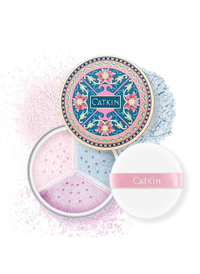 CATKIN Poreless Finish Loose Setting Powder Makeup Translucent Matte Finishing Makeup for All Skin Tones 3 Colors Even Skin Tone  042 oz Includes Velour Puff C03 Shimmer