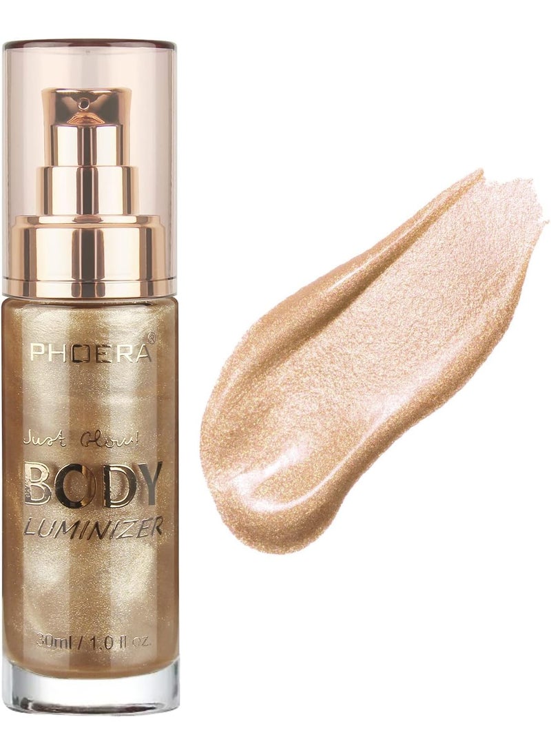 PHOERA High Gloss Waterproof Body Luminizer Glitter Face Shimmer Moisturizer Lotion Tan Cream Foundation Makeup Bronzer AQUAPURITY 101 Rose Gold