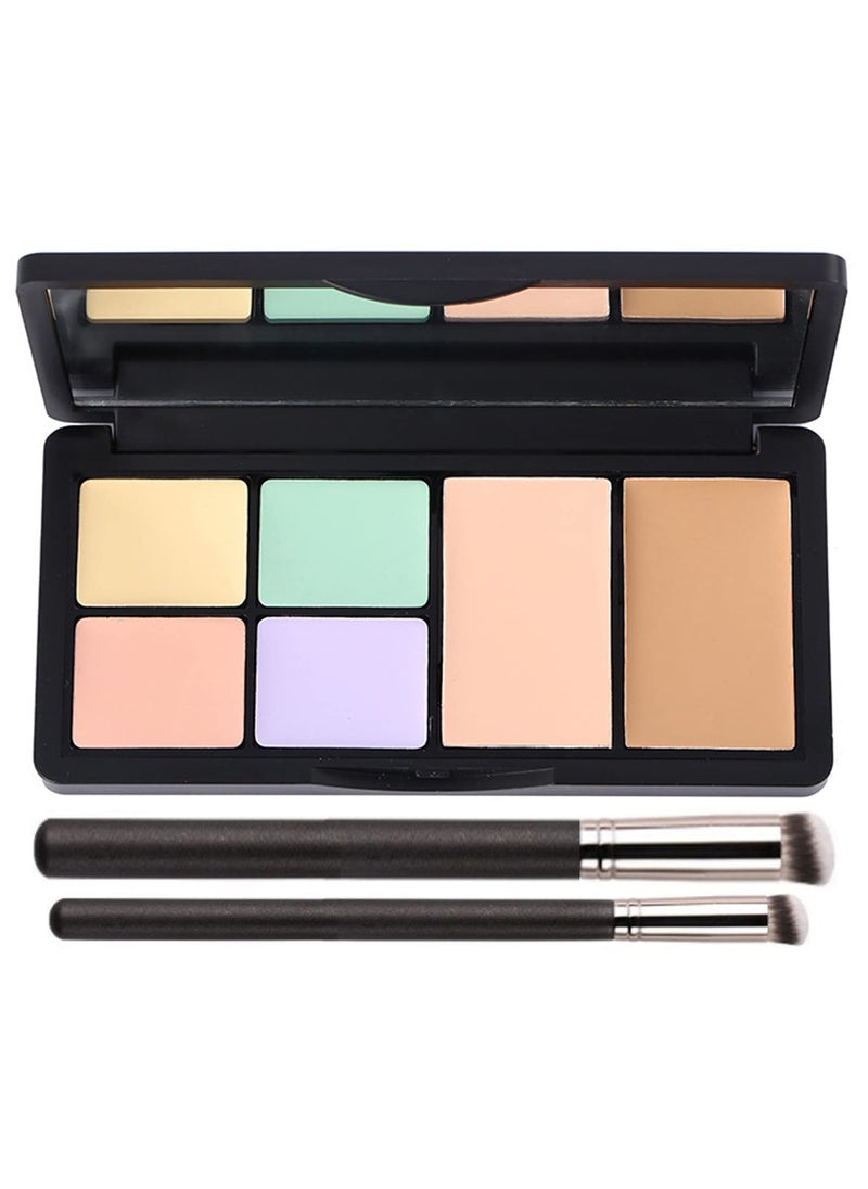 Concealer Contour Palette 6 In 1 Color Correcting Concealer Contour Makeup Palette Contouring Foundation Highlighting Makeup Kit for Dark Circles Blemish With 2 Packs Brush 1