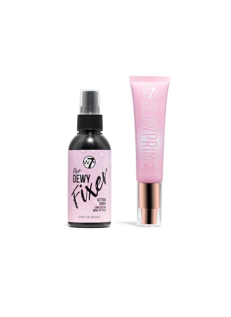 W7 The Fixer Glow Set  Makeup Primer  Setting Spray Duo for Radiant Dewy Finish  Golden Sheer Coverage Lightweight  NonSticky