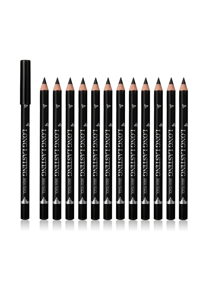 12 Pcs Black Eyebrow Pencil Eyeliner Set Waterproof Eye Brow Pencil Easy to Color Long Lasting Eye Liner Gel Pen Women Professional EyeMakeup Pencil