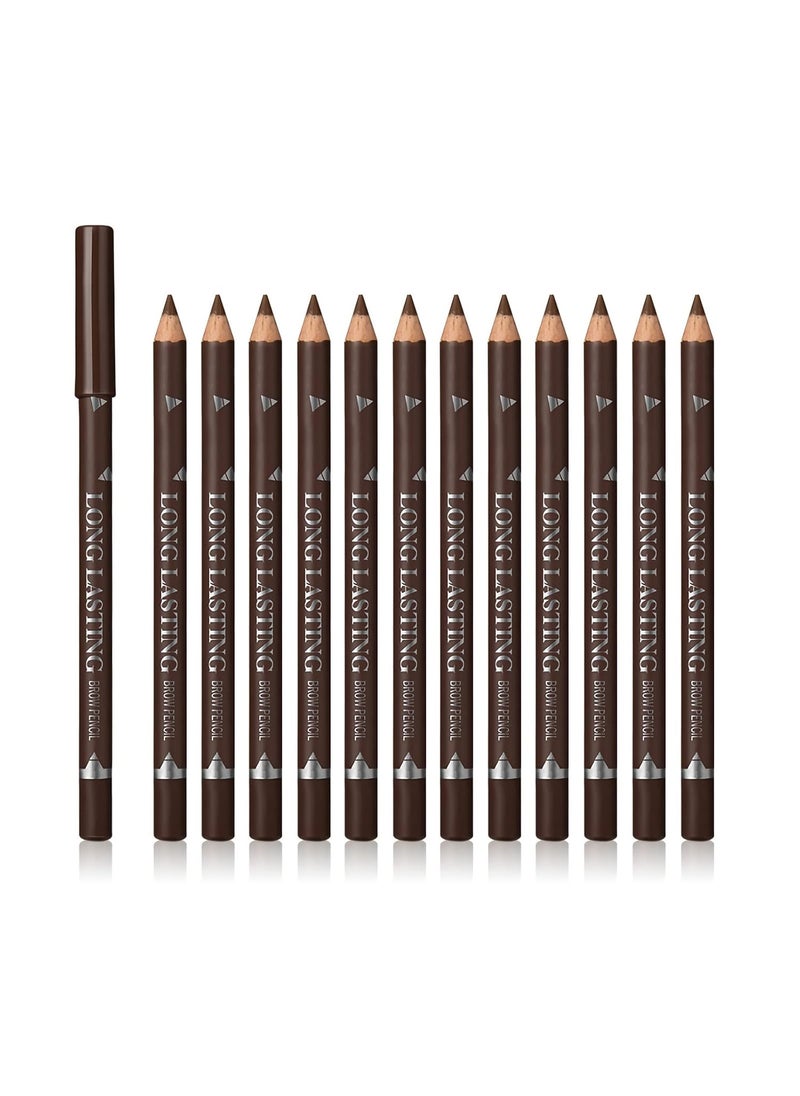 12 Pcs Brown Eyebrow Pencil Eyeliner MakeupSoft TexturedEasy to ColorLong LastingWaterproof Eyebrow Pen for Fills in Sparse Areas and GapsCreate a Natural Eye Brow
