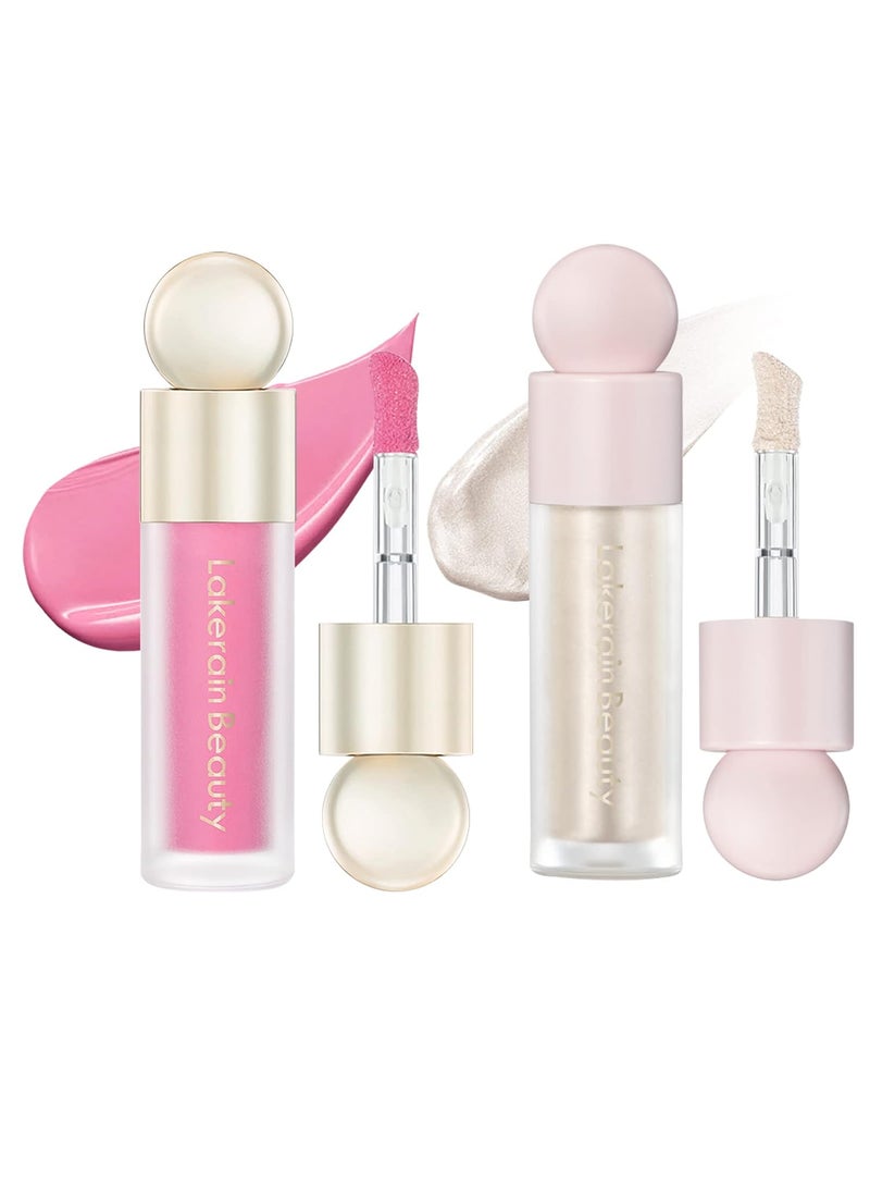 MEICOLY Liquid Blush and HighlighterNatural Sparkly Liquid Illuminator for FaceLong Lasting Light Liquid Luminizer HighlighterMoisturizing Dewy Cheek TintColorHolding Matte Face Blush2PCS